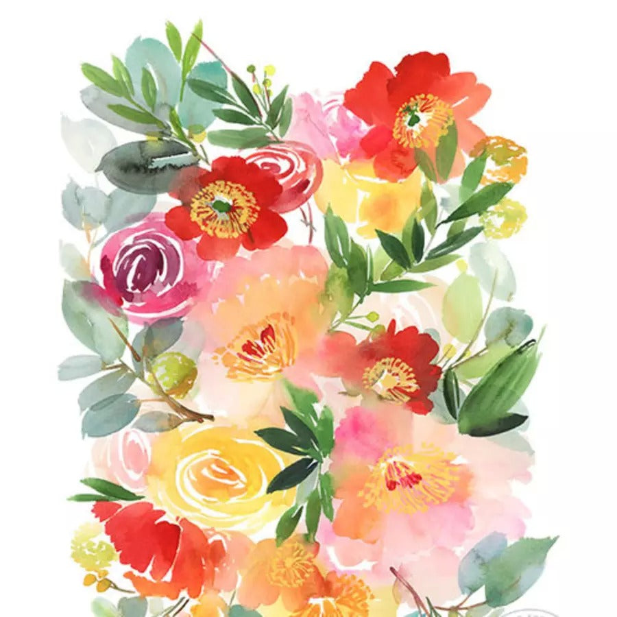 Peonies & Poppies Alike Watercolor Archival Wall Art Print, Yao Cheng without frame