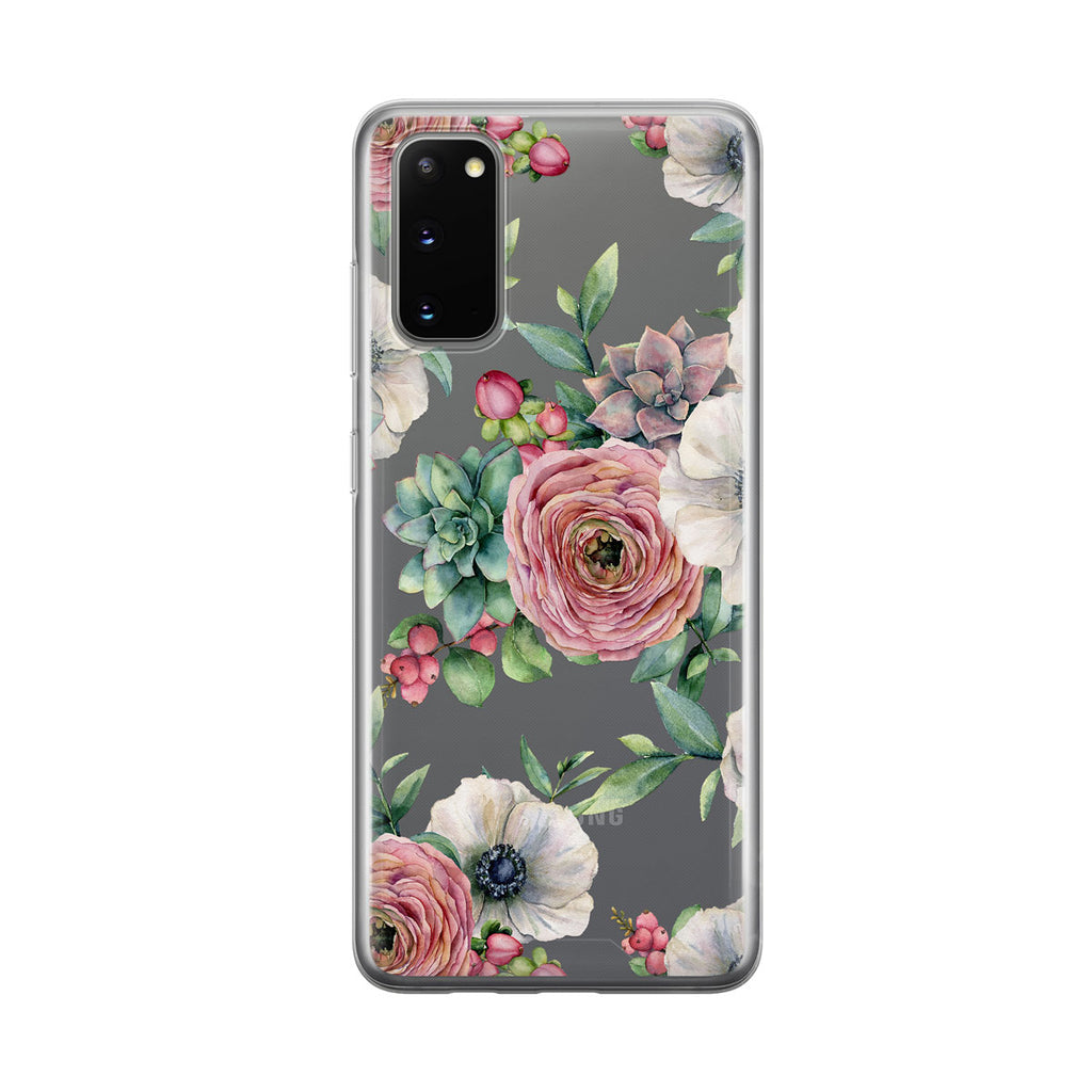 Beautiful Anemones and Succulents Samsung Galaxy Phone Case from Tiny Quail
