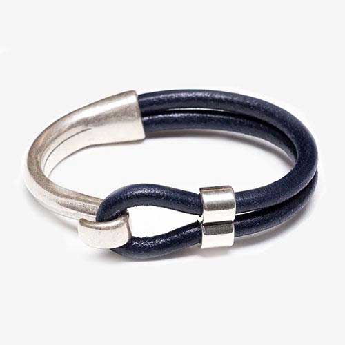 Hampstead Leather Bracelet For Women, Navy and Silver by Allison Cole Jewelry
