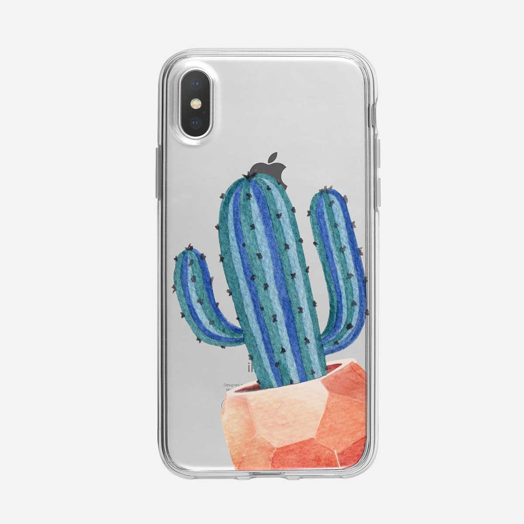 Blue Striped Cactus iPhone Case by Tiny Quail