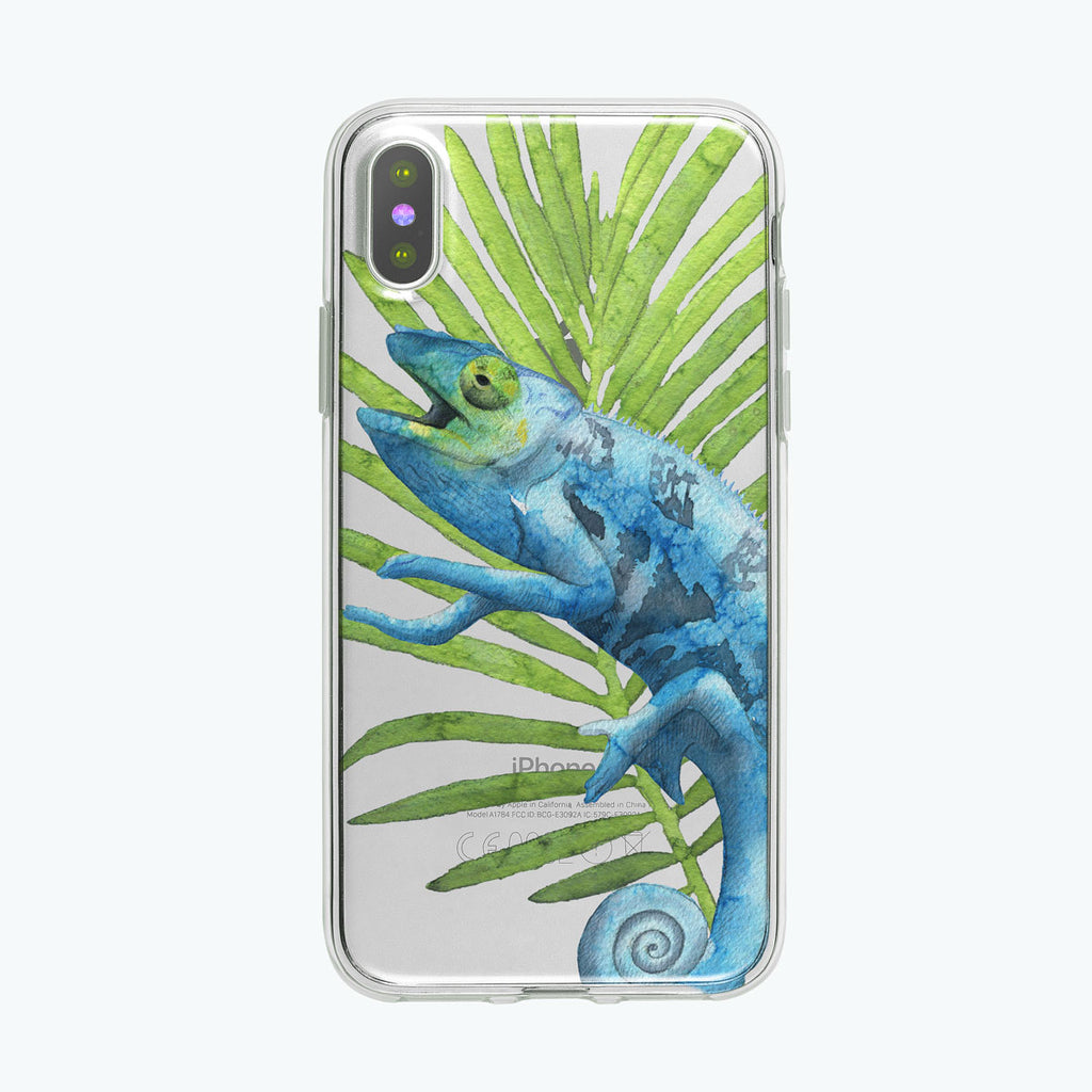 Chatty Blue Chameleon iPhone Case by Tiny Quail