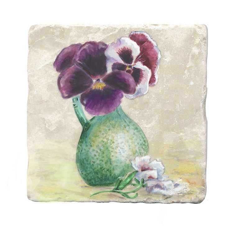 Pansies in Vase Stone Coaster by Tiny Quail