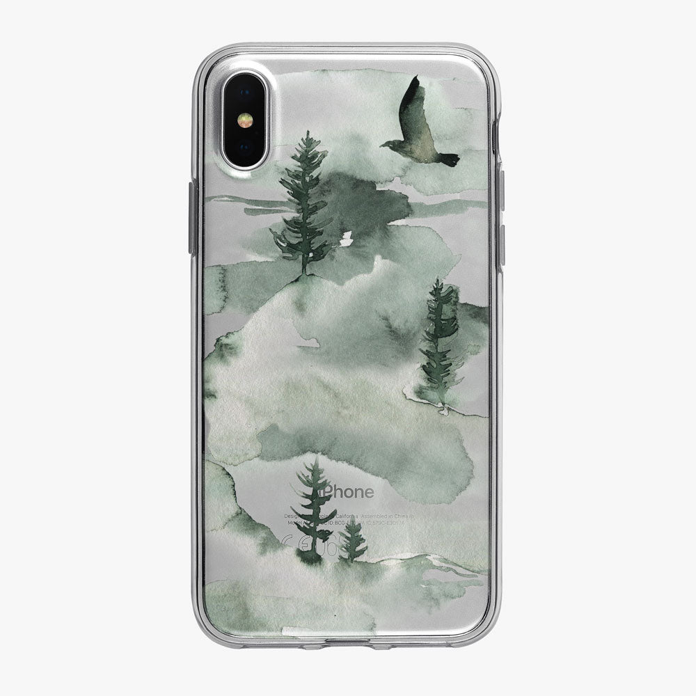Dreamy Watercolor Forest Mountain iPhone Case from Tiny Quail