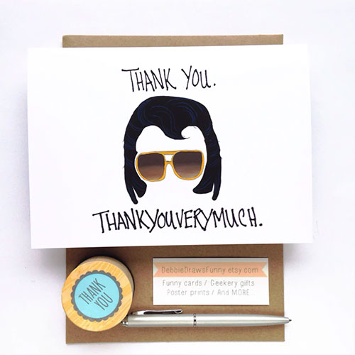 Elvis Thank You Funny Greeting Card From Debbie Draws Funny