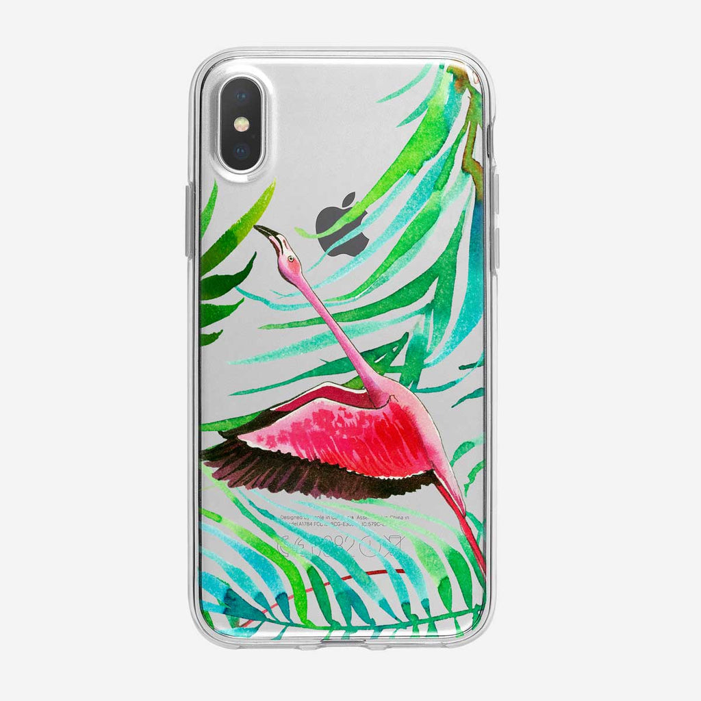 Flying Tropical Flamingo Clear iPhone Case from Tiny Quail