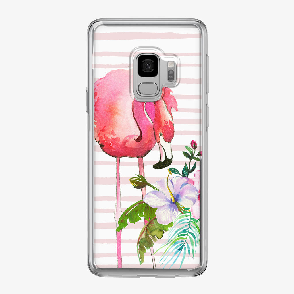 Floral Flamingo Pink Stripes Samsung Galaxy Phone Case from Tiny Quail