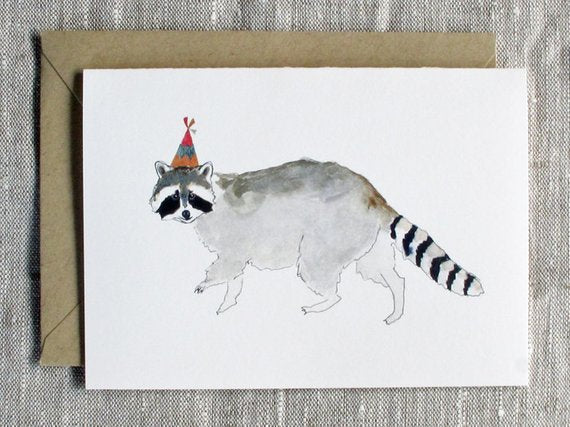 Raccoon With Birthday Hat Unique Birthday Card From Snoogs and Wilde