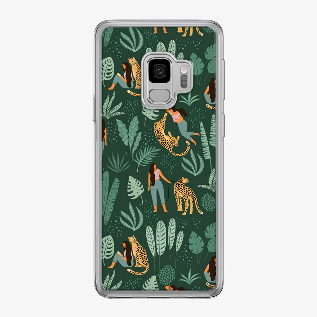Jungle Leopard with Woman Pattern Samsung Galaxy Phone Case by Tiny Quail