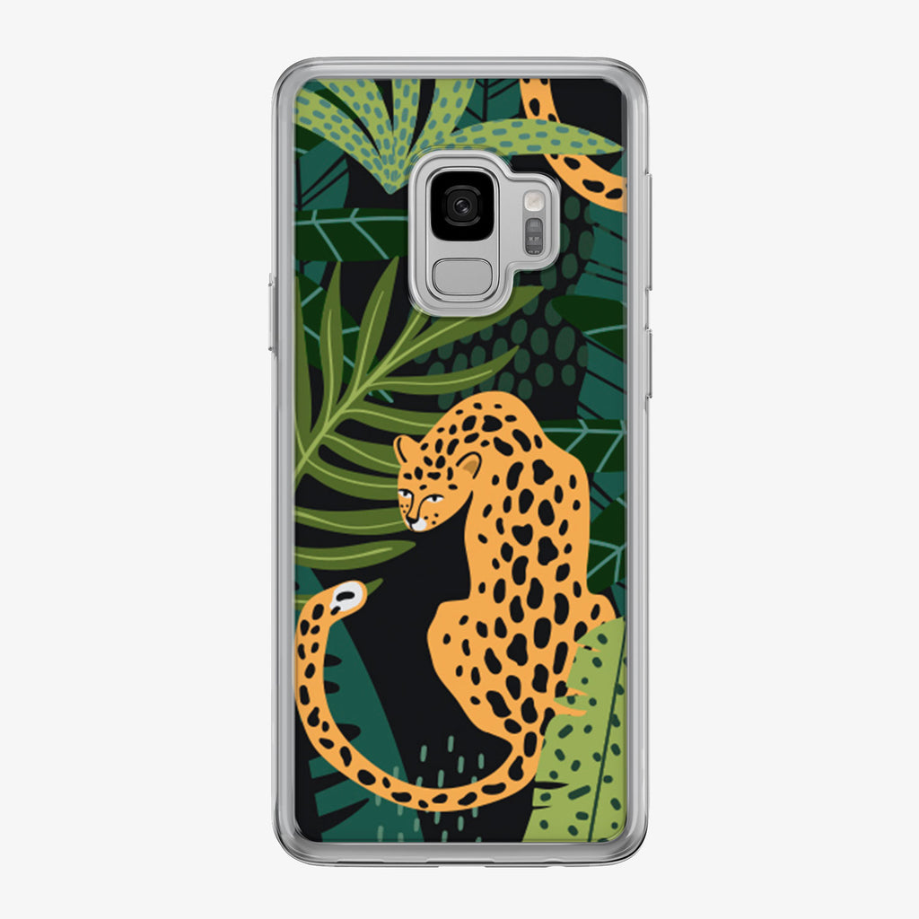 Leopard sitting in colorful jungle samsung phone case by Tiny Quail