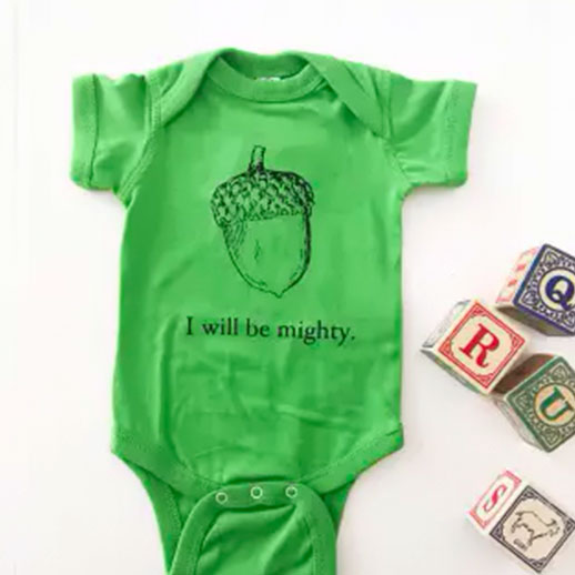 I Will Be Mighty Cute Baby Bodysuit 6 Months, Green with Black Lettering by The Coin Laundry