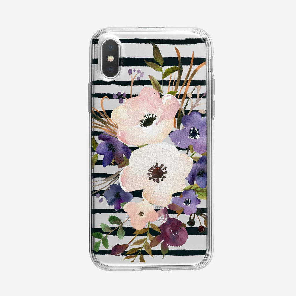 Black Striped Poppy Floral iPhone Case From Tiny Quail