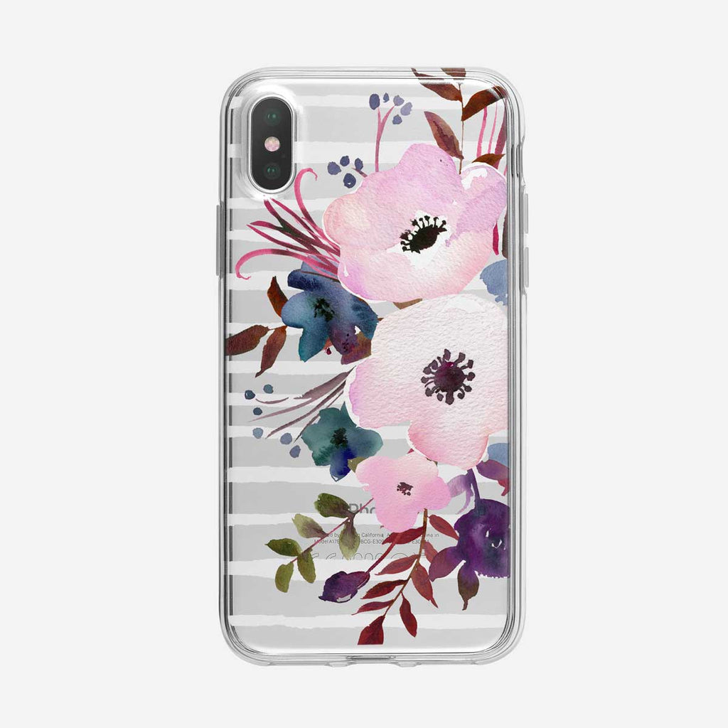 White Striped Poppy Floral iPhone Case From Tiny Quail