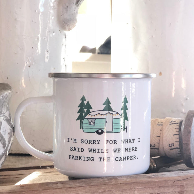 Sorry for what I said Enamel Camping Mug From Festoon Lettering