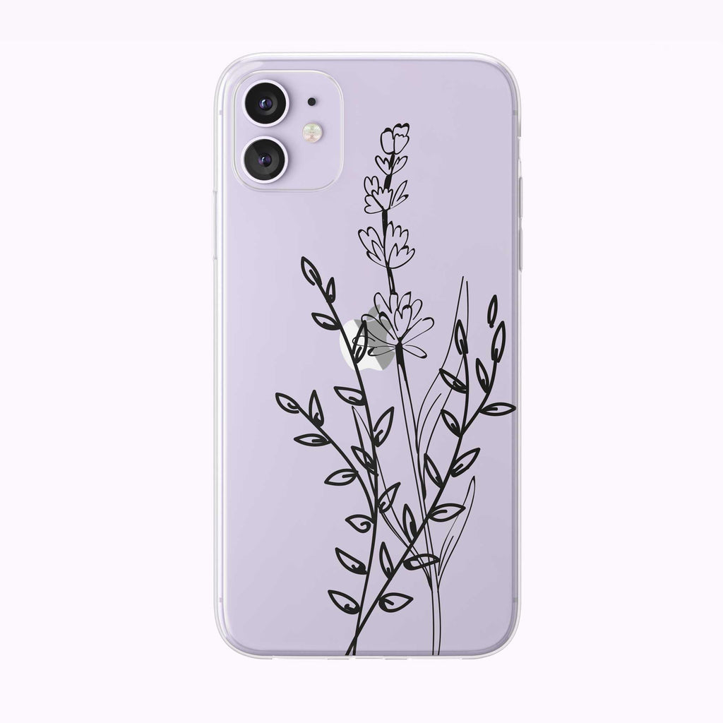 Black Line Art Simple Floral Clear Purple iPhone Case from Tiny Quail