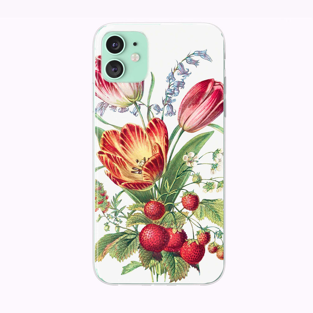 Botanical Vintage Strawberry Bouquet Case from Tiny Quail on a green iphone