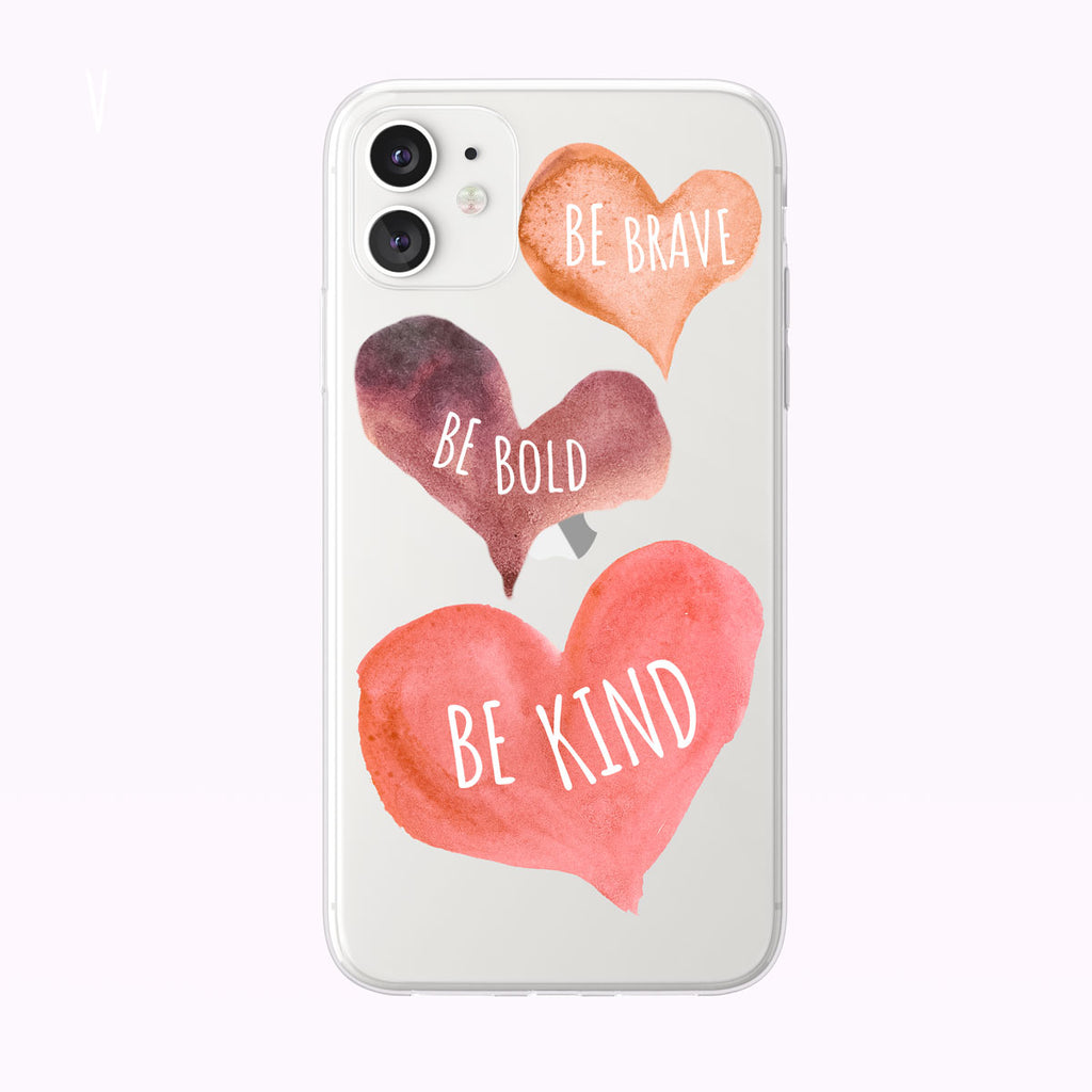 Be kind Watercolor Hearts Clear iPhone Case from Tiny Quail