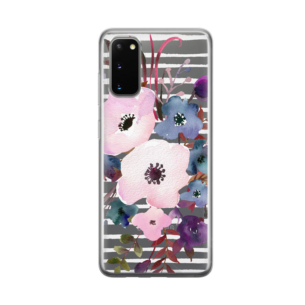 White Striped Anemones Clear Samsung Galaxy Phone Case from Tiny Quail
