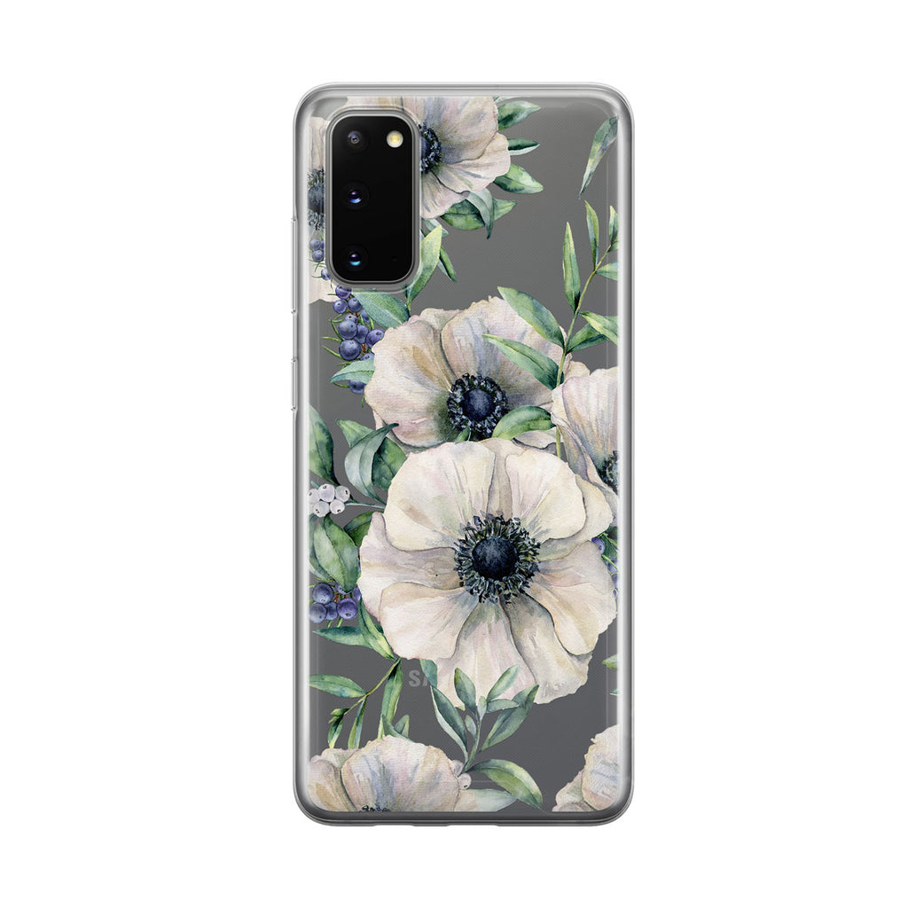 White Anemones Samsung Galaxy Phone Case from Tiny Quail