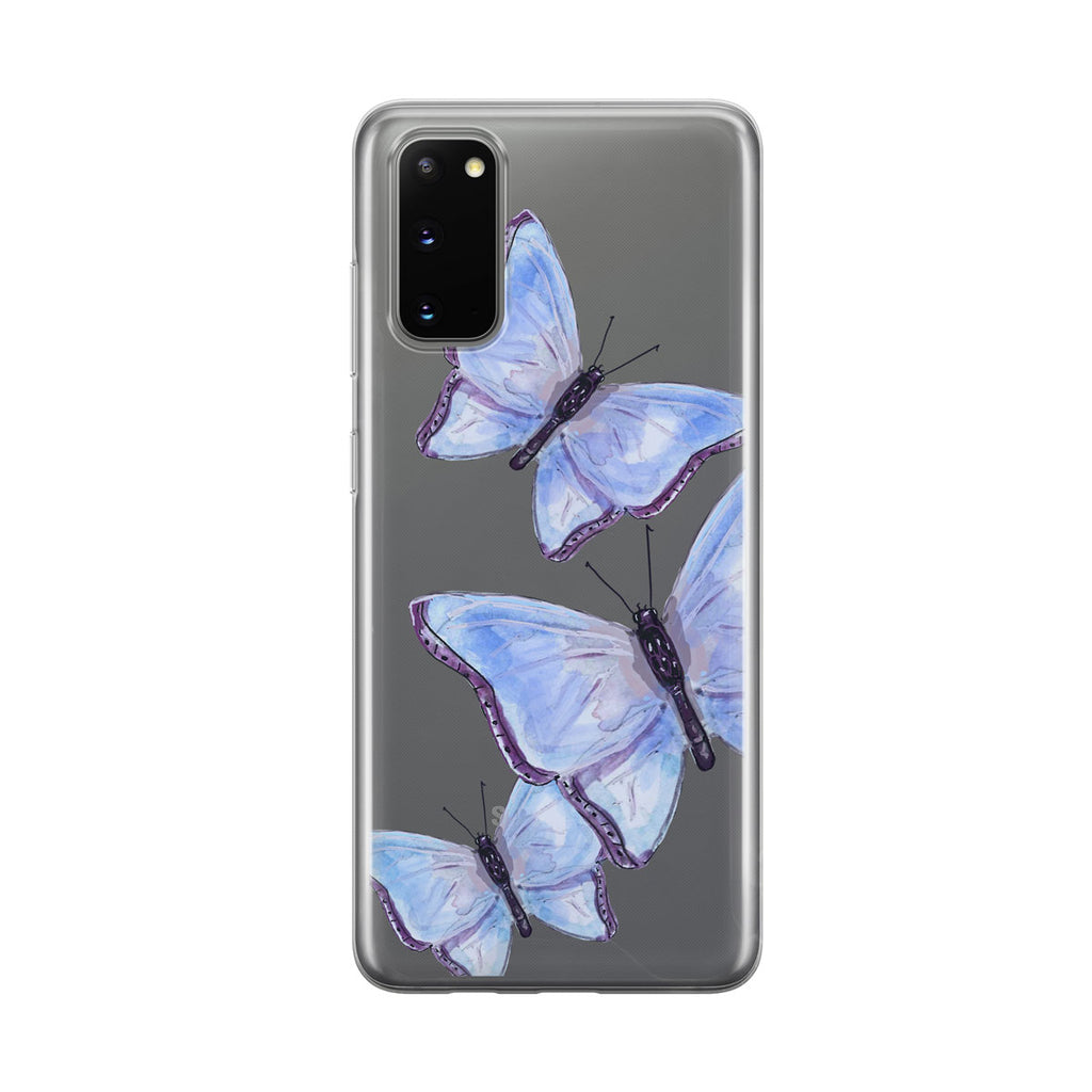 Blue Butterfly Trio Clear Samsung Galaxy Phone Case By Tiny Quail