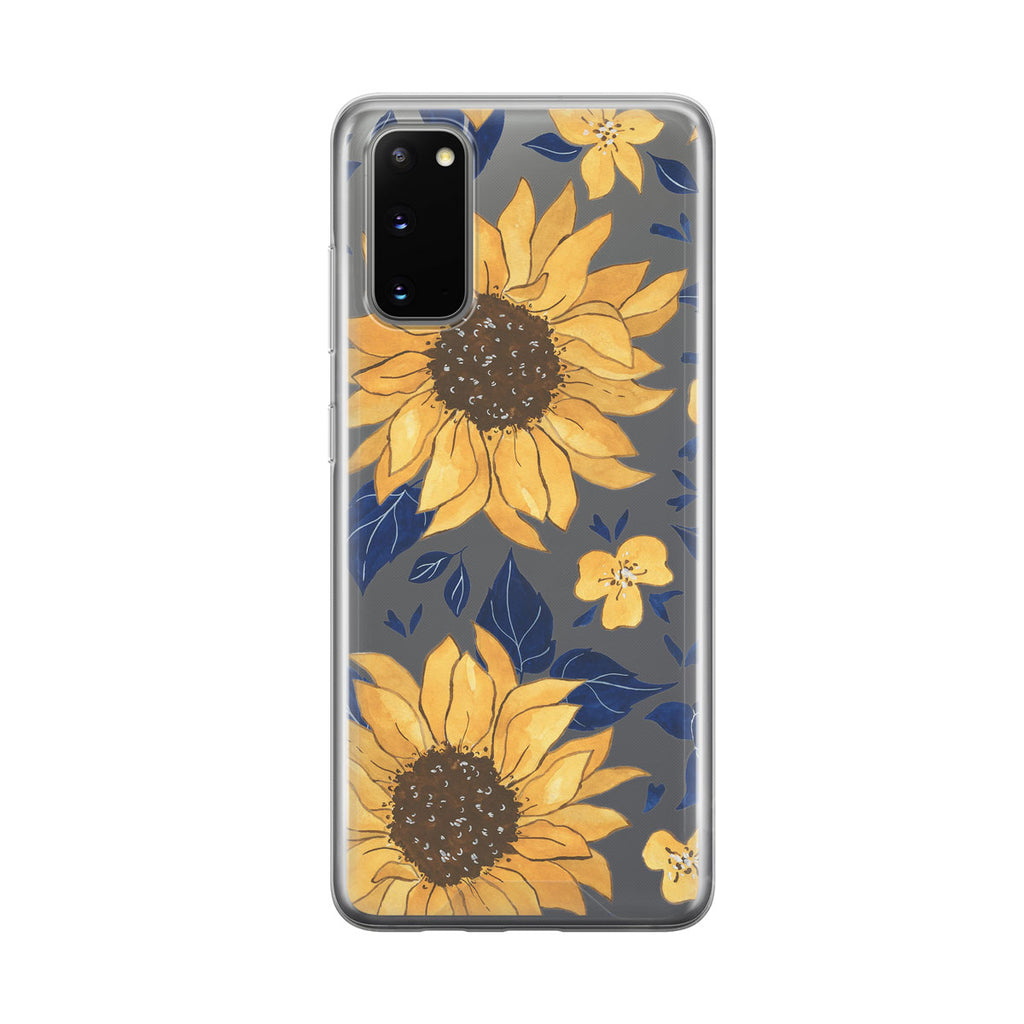 Illustrated Sunflower Clear Samsung Galaxy Phone Case from Tiny Quail