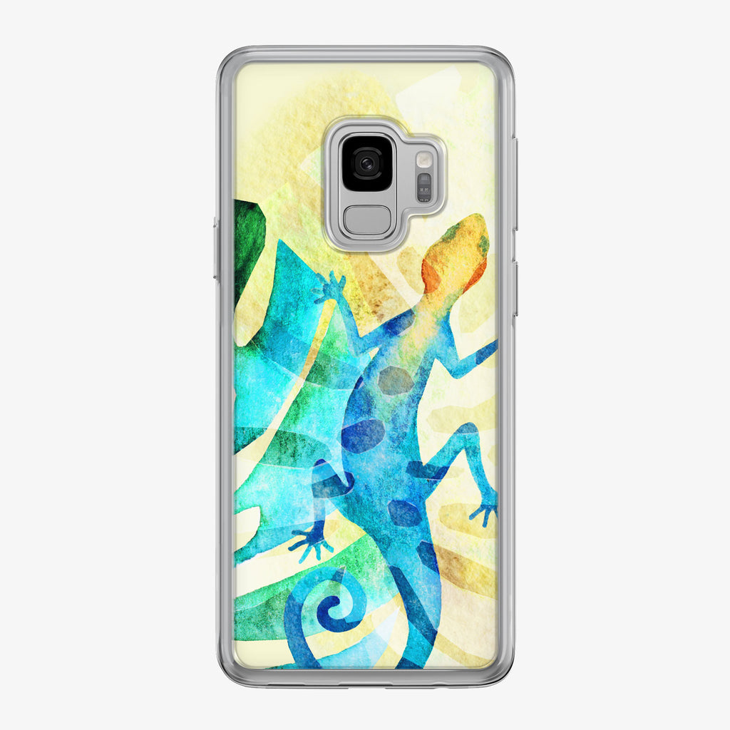 Vibrant Tropical Blue Lizard Samsung Galaxy Phone Case by Tiny Quail