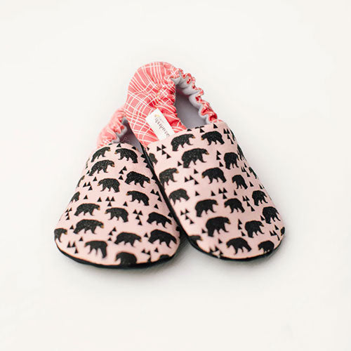 Pair of Organic Pink Bear Baby Shoes Moccs by Weepereas