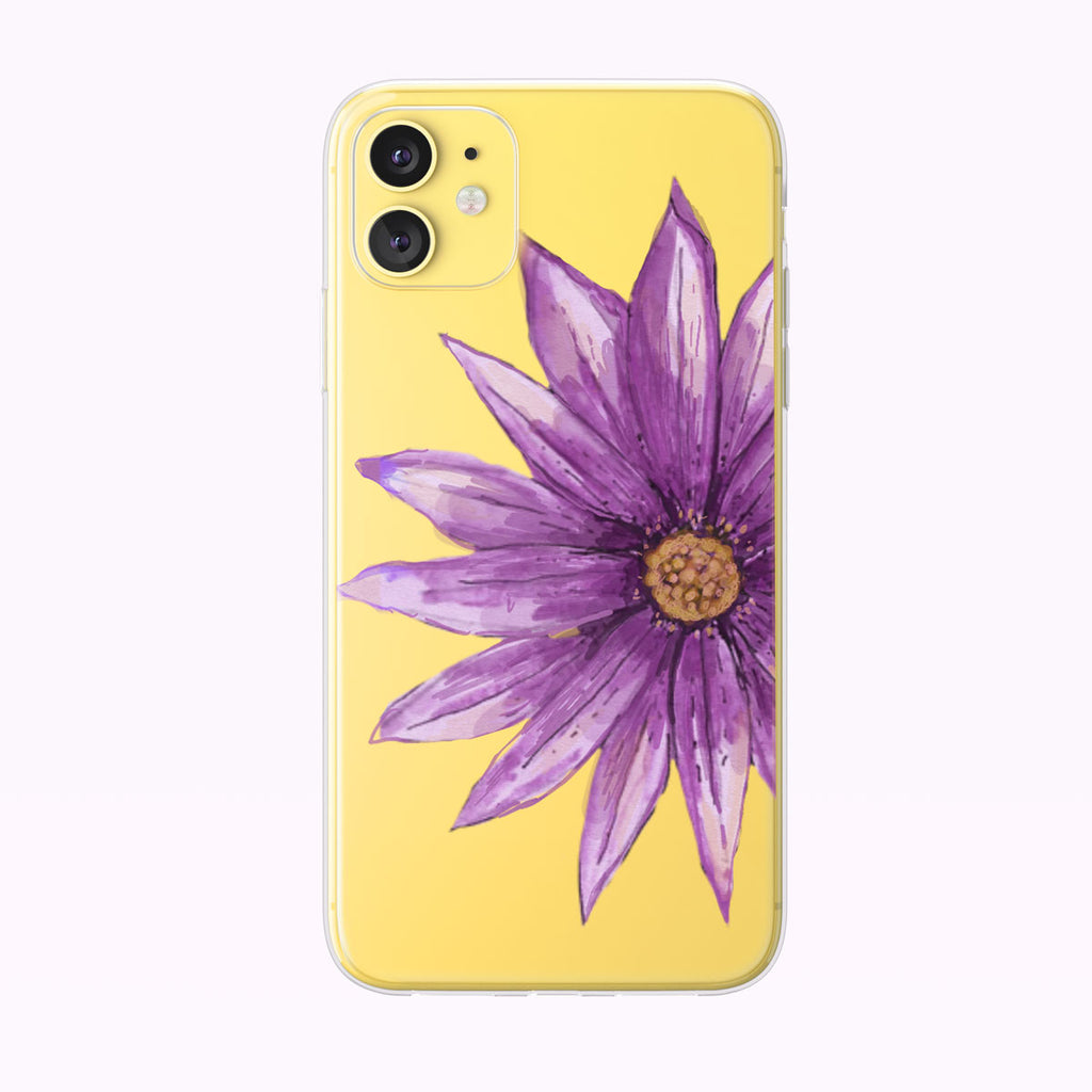 Pen And Ink Purple Daisy Clear iPhone Case on yellow background from Tiny Quail