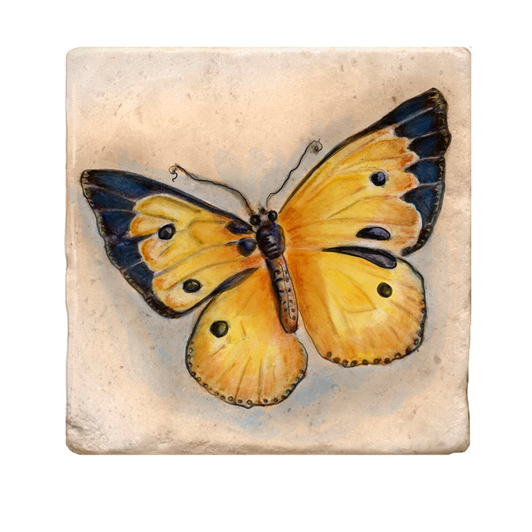 Yellow Butterfly Tile Art Stone Coasters by Tiny Quail
