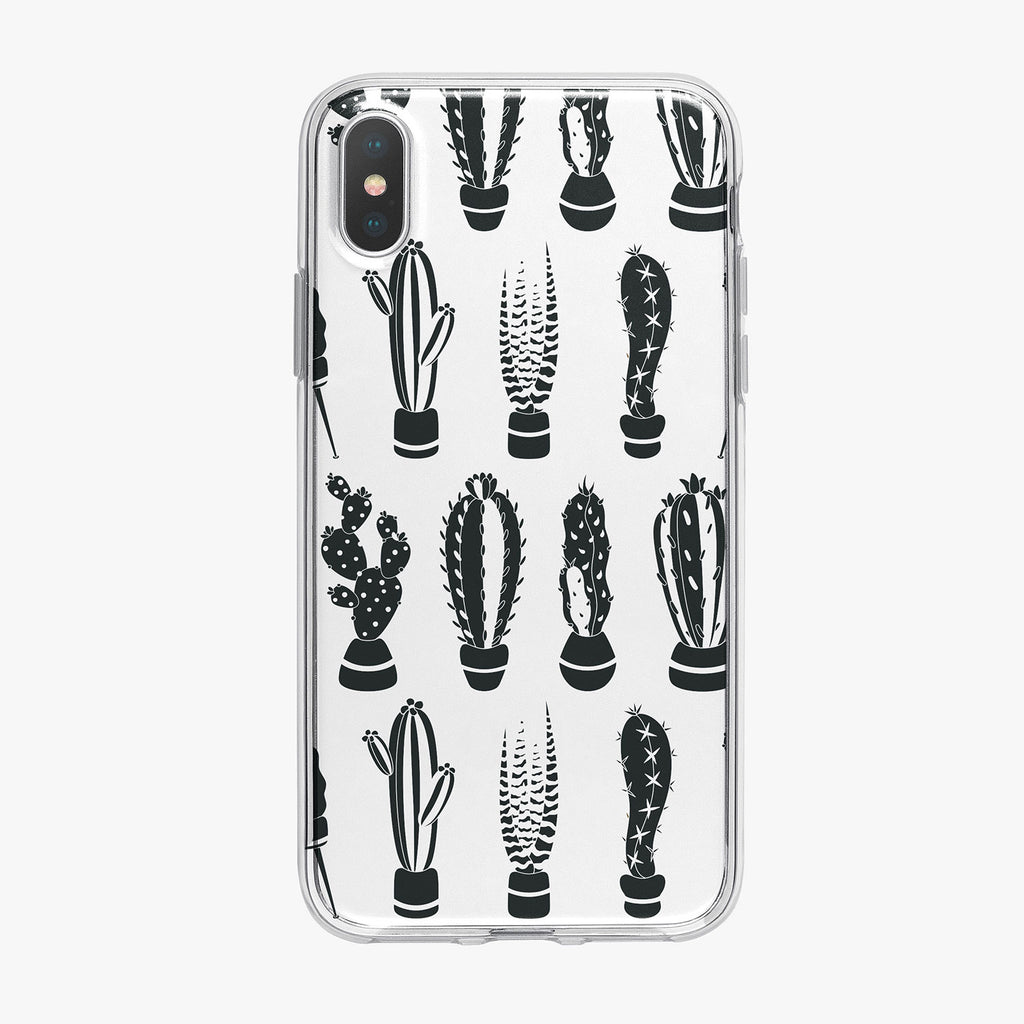 Black and White Cactus Pattern iPhone Case by Tiny Quail