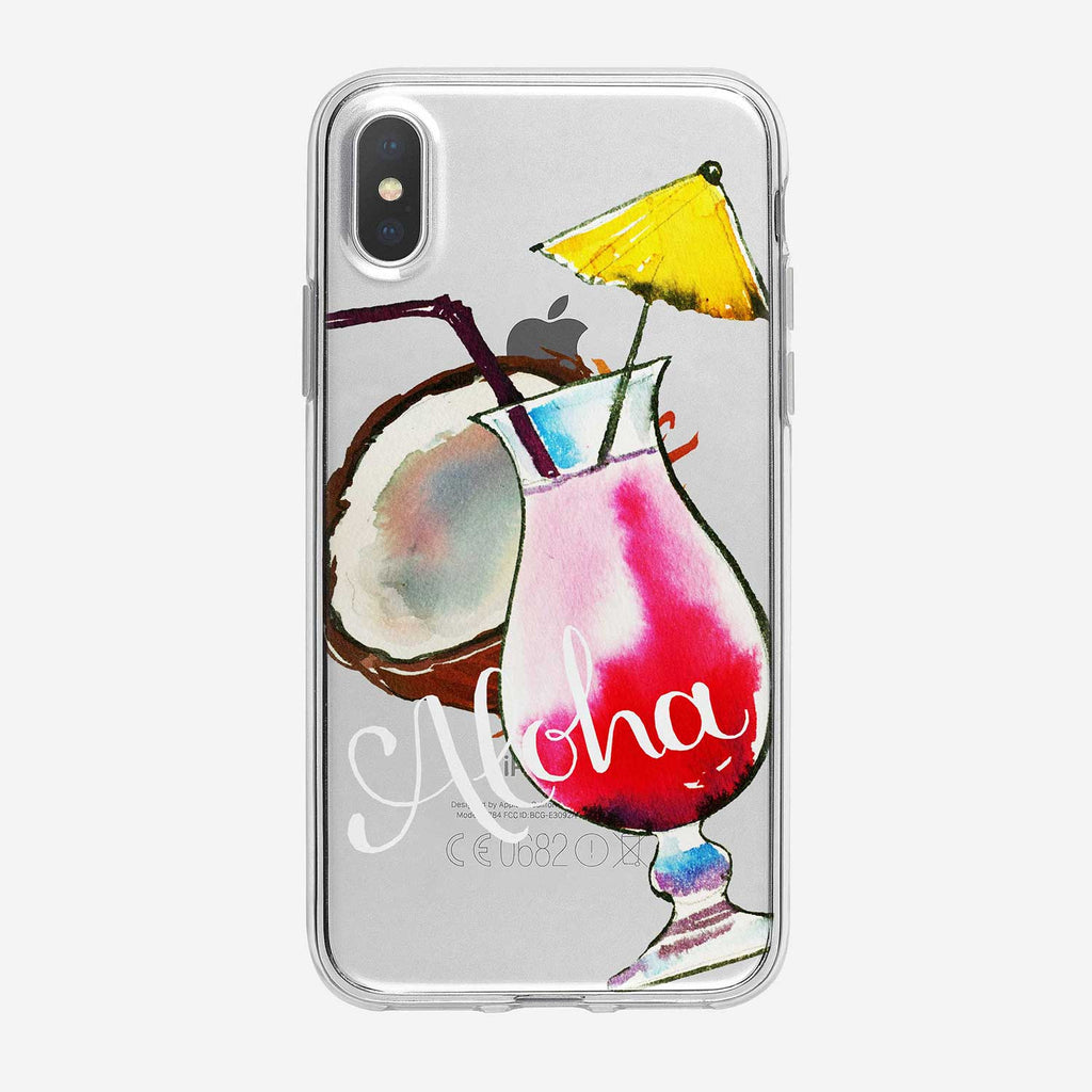 Aloha Strawberry Daiquiri Clear iPhone Case by Tiny Quail