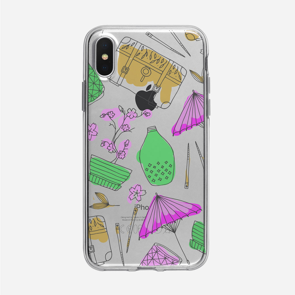 Bonsai and Chopsticks Line Art Pattern Clear iPhone Case from Tiny Quail