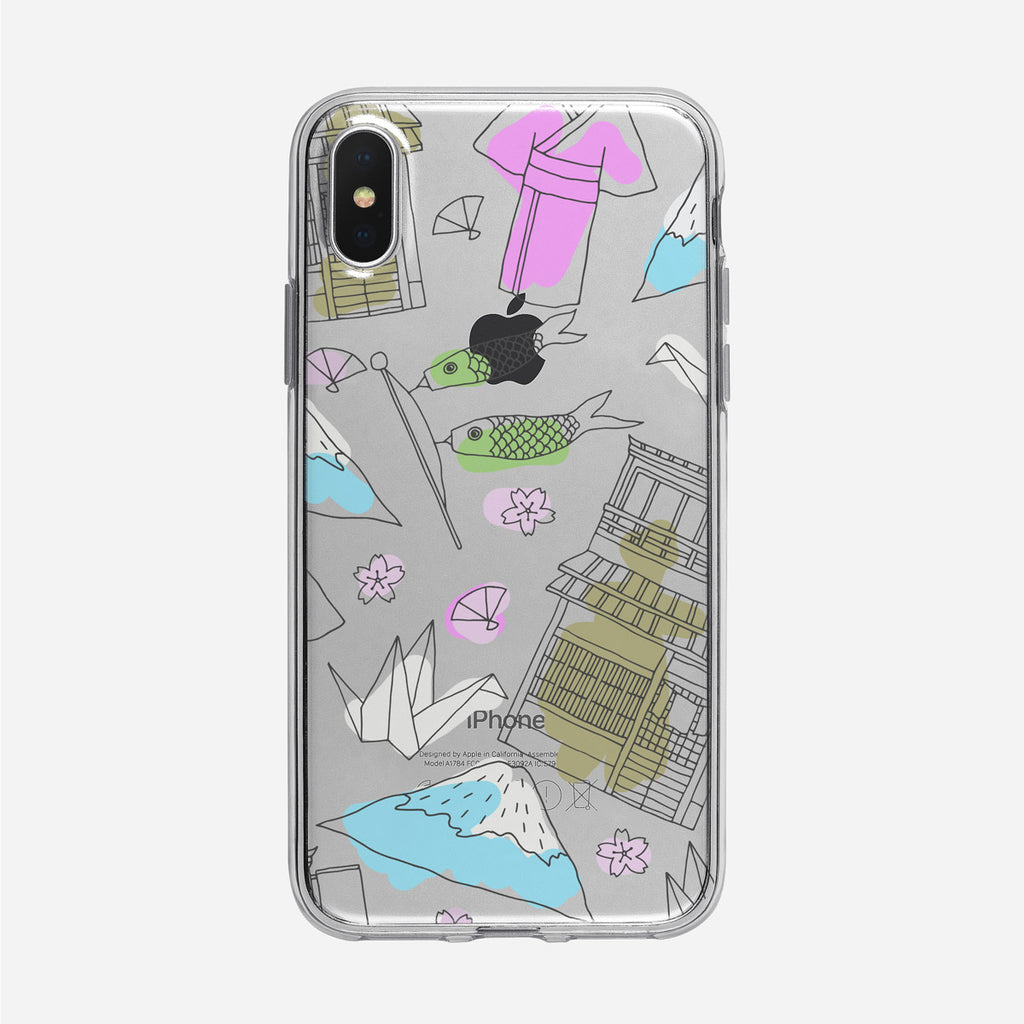 Colorful Asian Inspired Line Art Pattern Clear iPhone Case from Tiny Quail