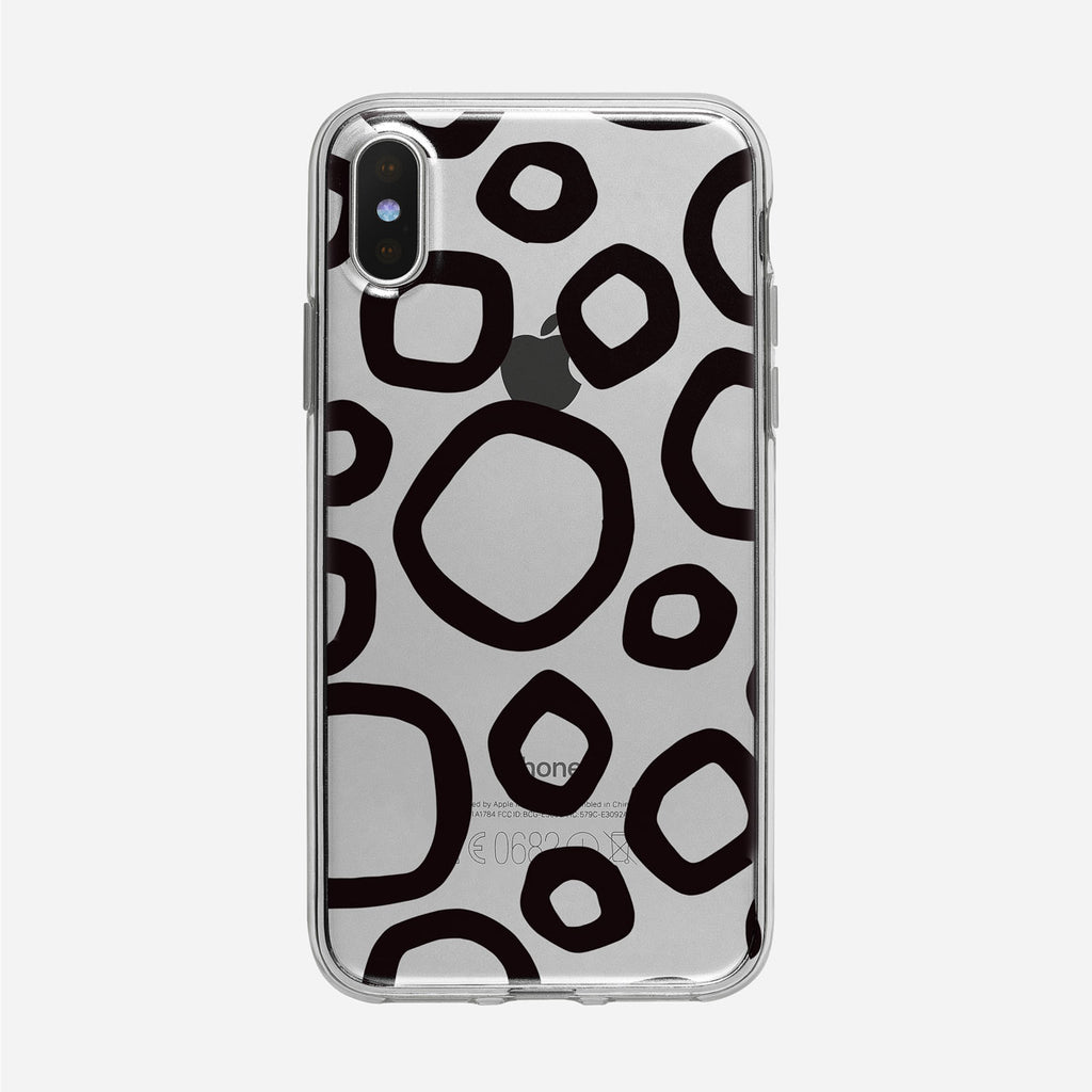 Funky Hand Drawn Black Circle Pattern Clear iPhone Case from Tiny Quail