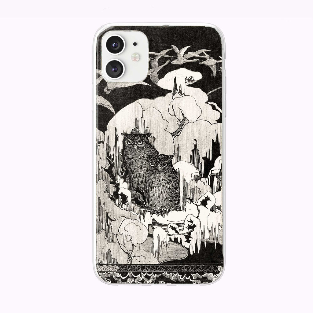 Vintage Black and White Icy Owls Forest iPhone Case from Tiny Quail
