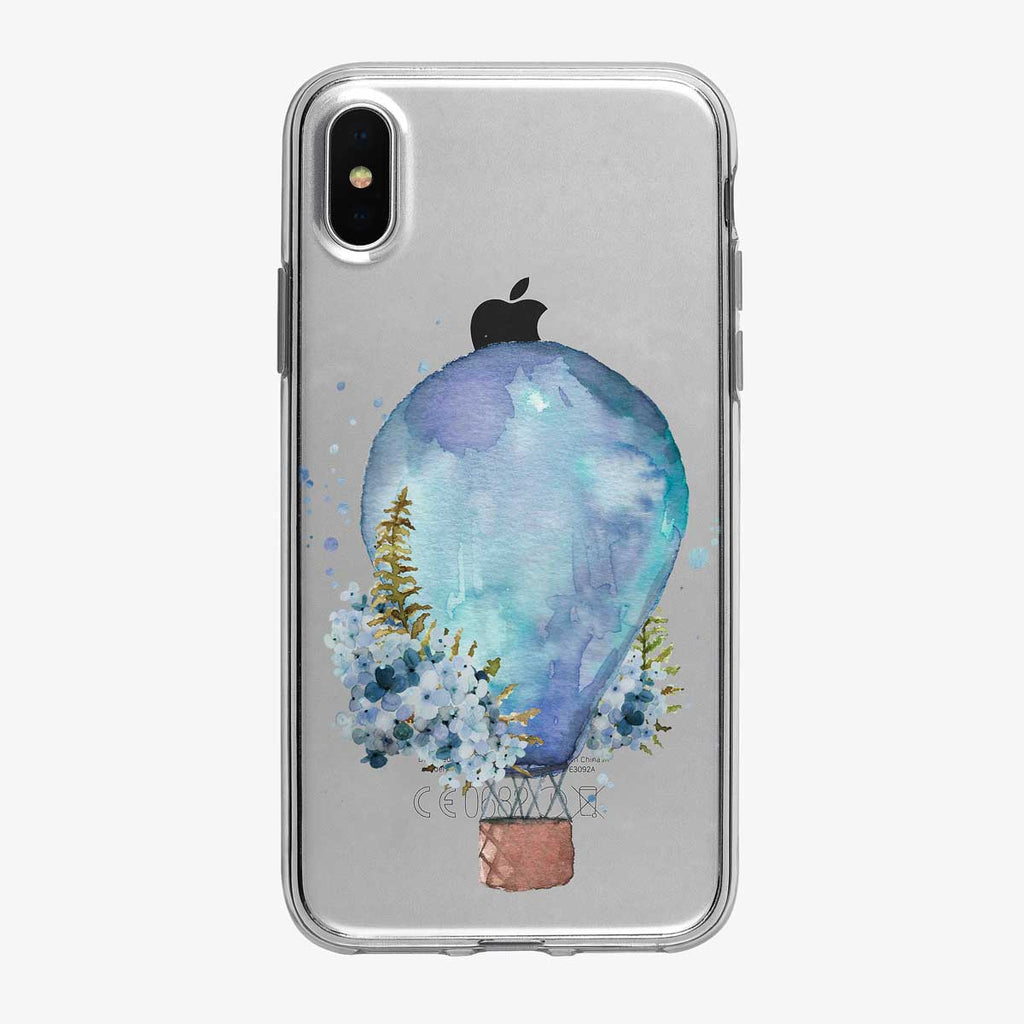 Blue Floral Hot Air Balloon Clear iPhone Case from Tiny Quail