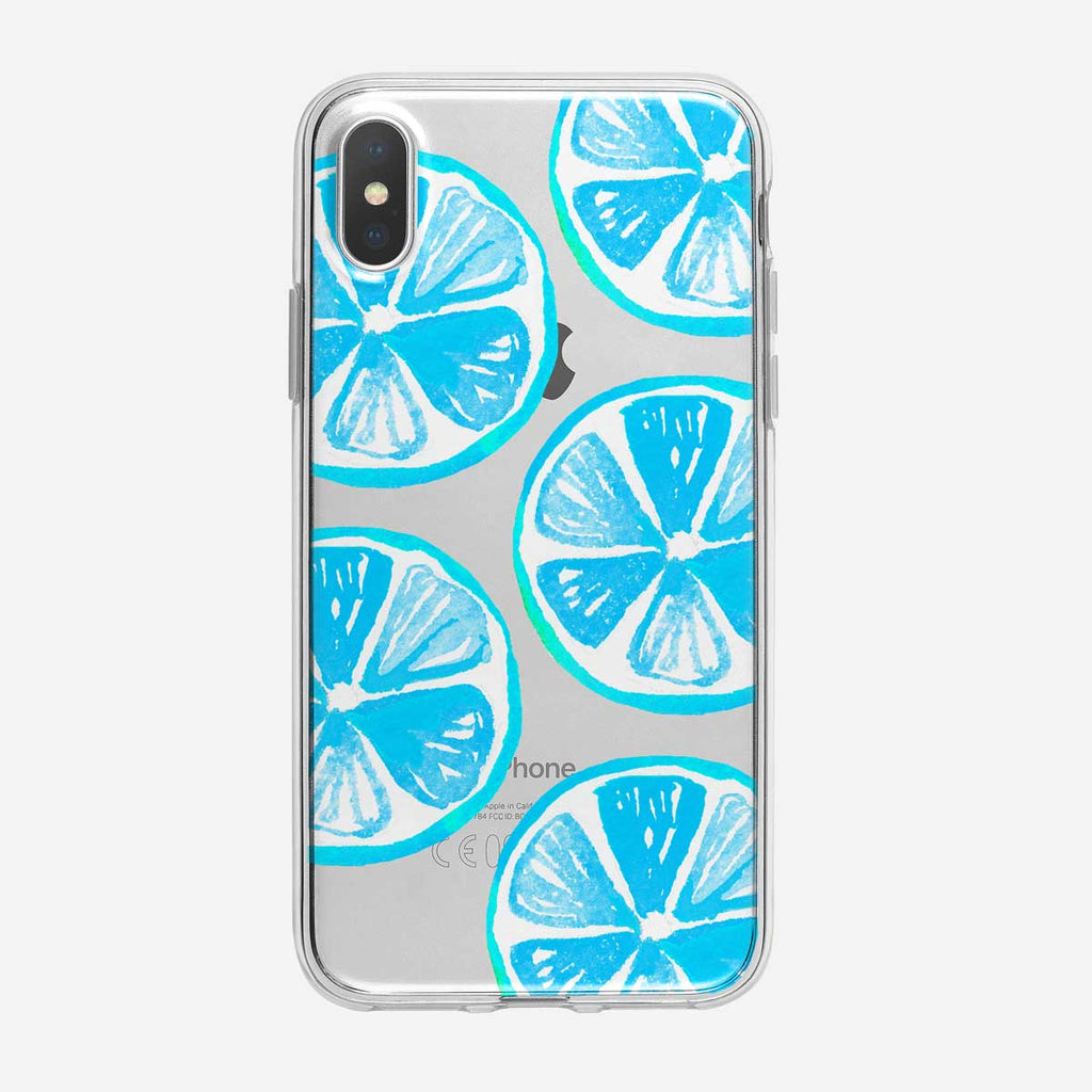 Large Blue Lemons Pattern Clear iPhone Case from Tiny Quail