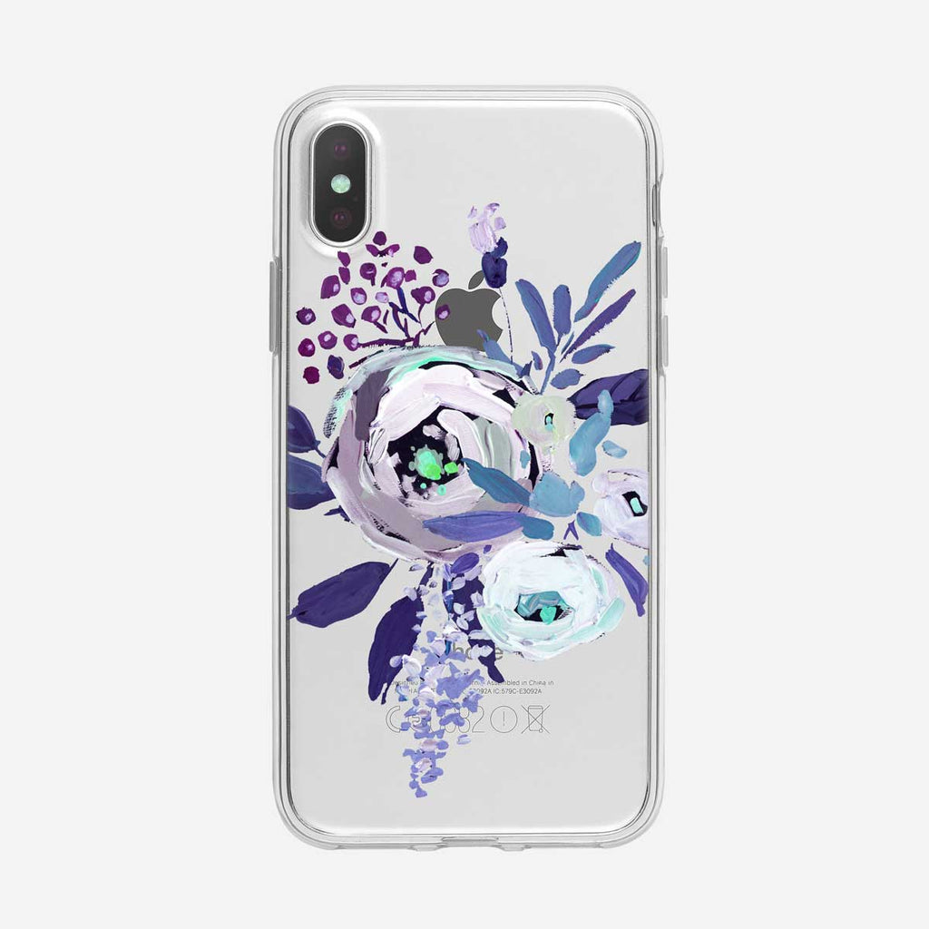 Blue Painted Flowers Clear iPhone Case From Tiny Quail