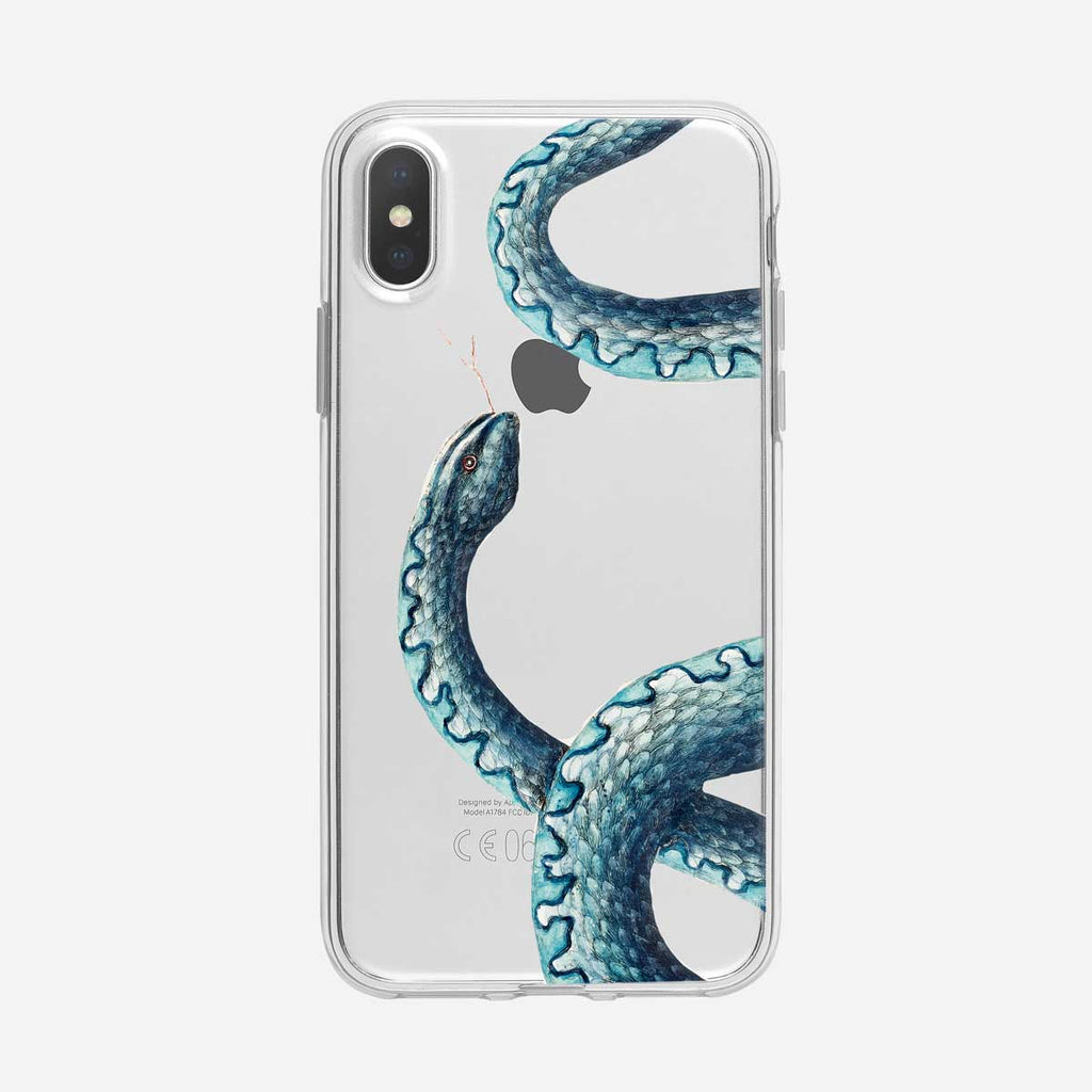 Blue Coiled Snake Clear iPhone Case by Tiny Quail