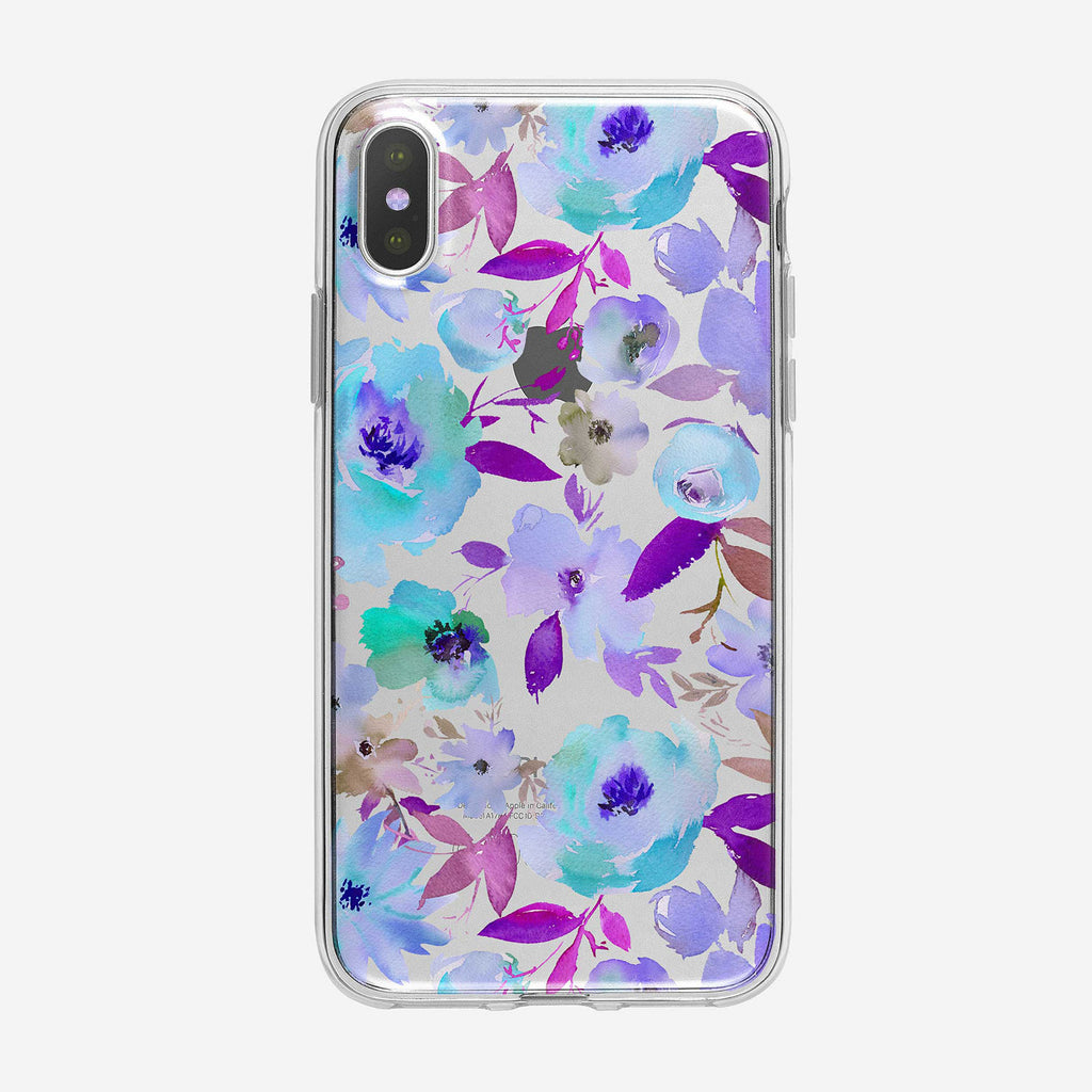 Blue Toned Floral Pattern Clear iPhone Case From Tiny Quail