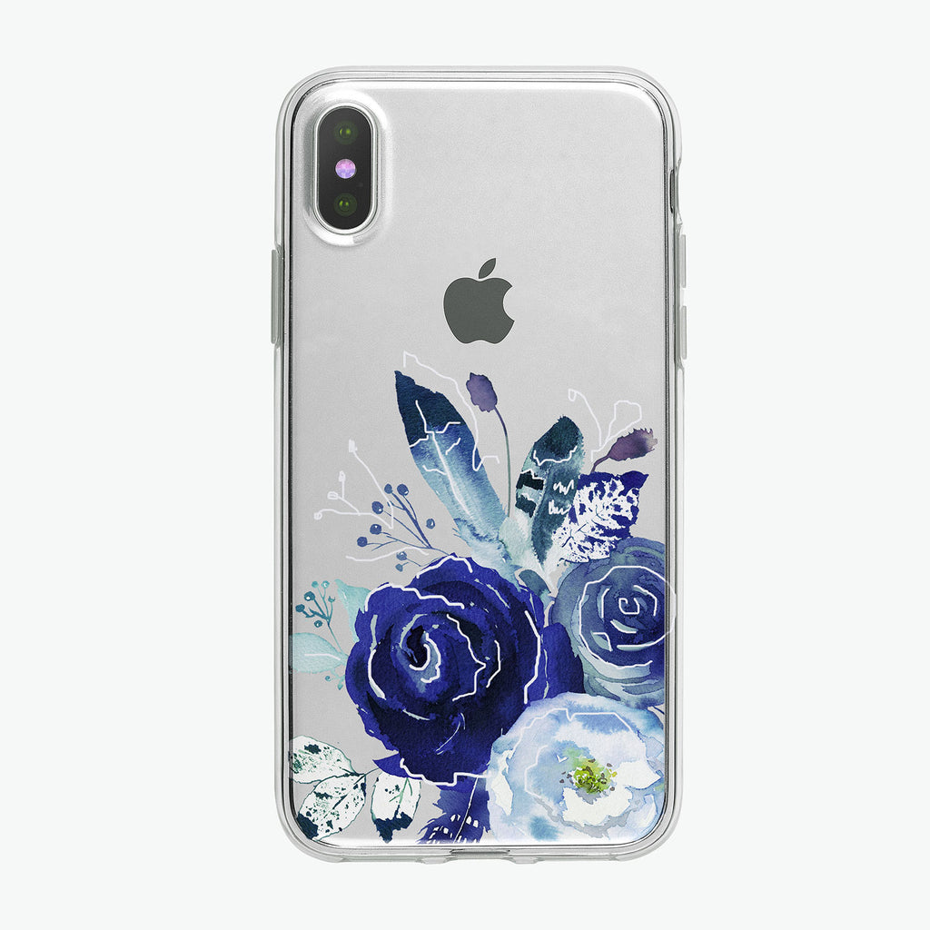 Boho Blue Flowers White Clear iPhone Case from Tiny Quail