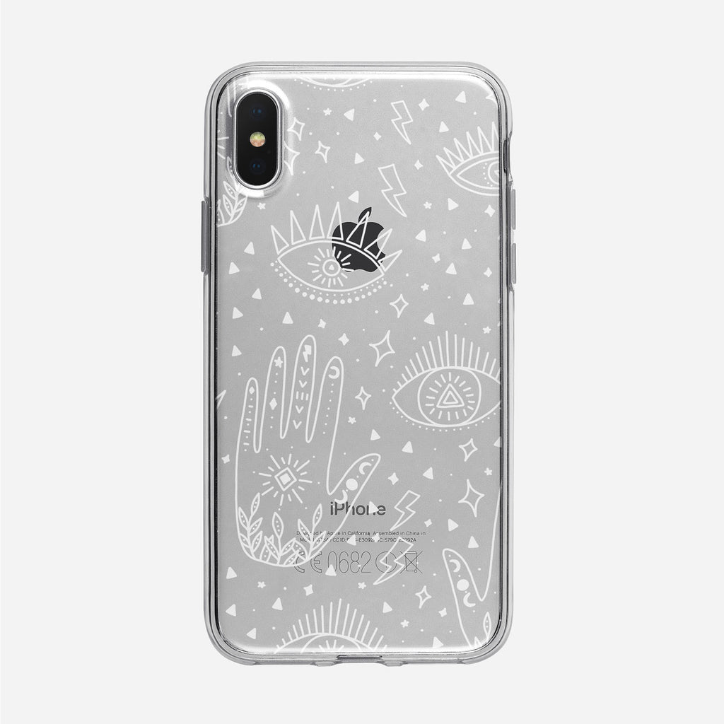 Cosmic Boho White Eyes and Palm Pattern iPhone Case from Tiny Quail