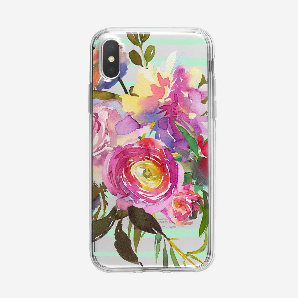 Bright Artistic Floral Striped Clear iPhone Case From Tiny Quail