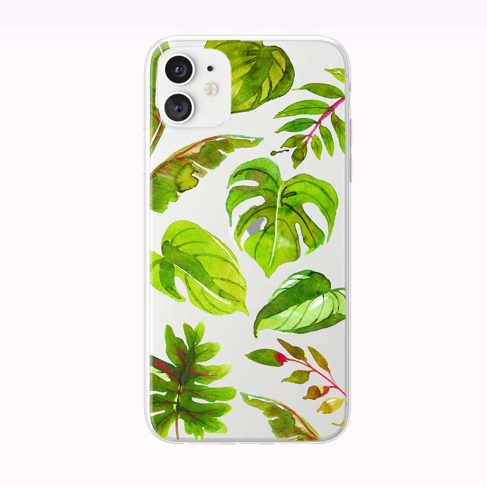 Bright Pink and Green Tropical Leaves iPhone Case from Tiny Quail