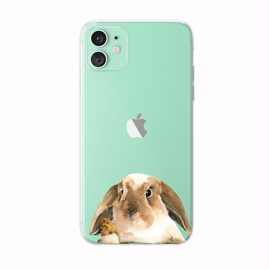 Peeking Bunny and Friend green iPhone Case from Tiny Quail