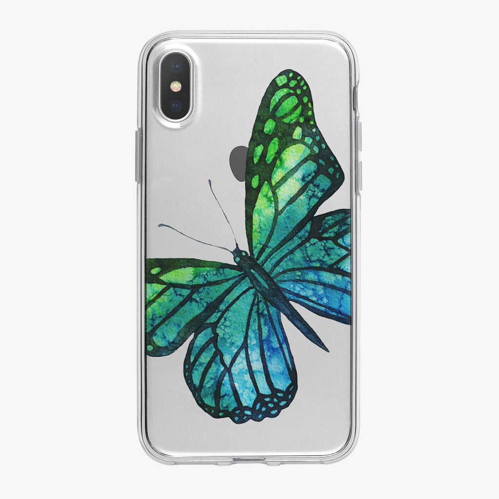 Bright Blue and Green Butterfly iPhone Case by Tiny Quail