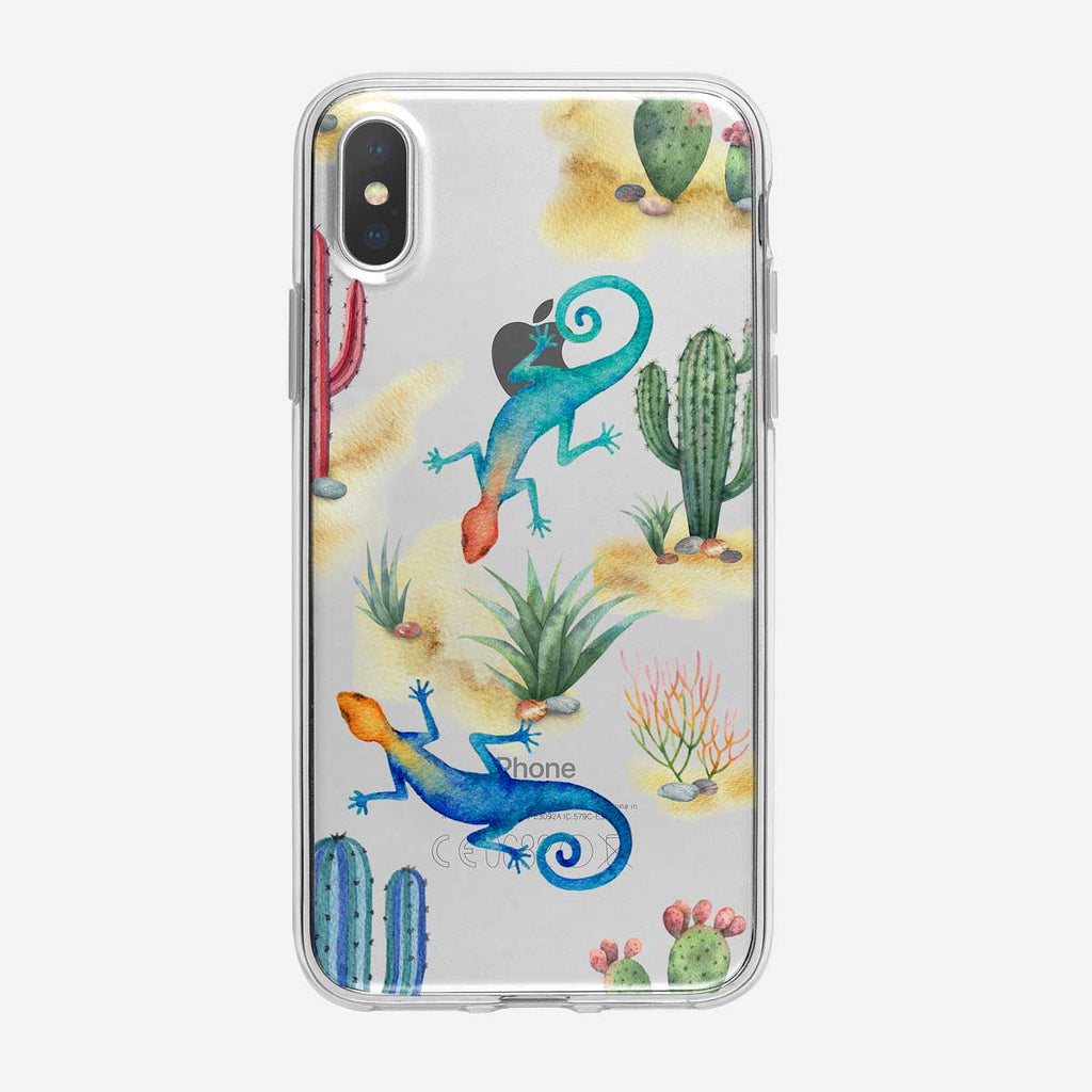 Vibrant Cactus Lizard Pattern iPhone Case from Tiny Quail