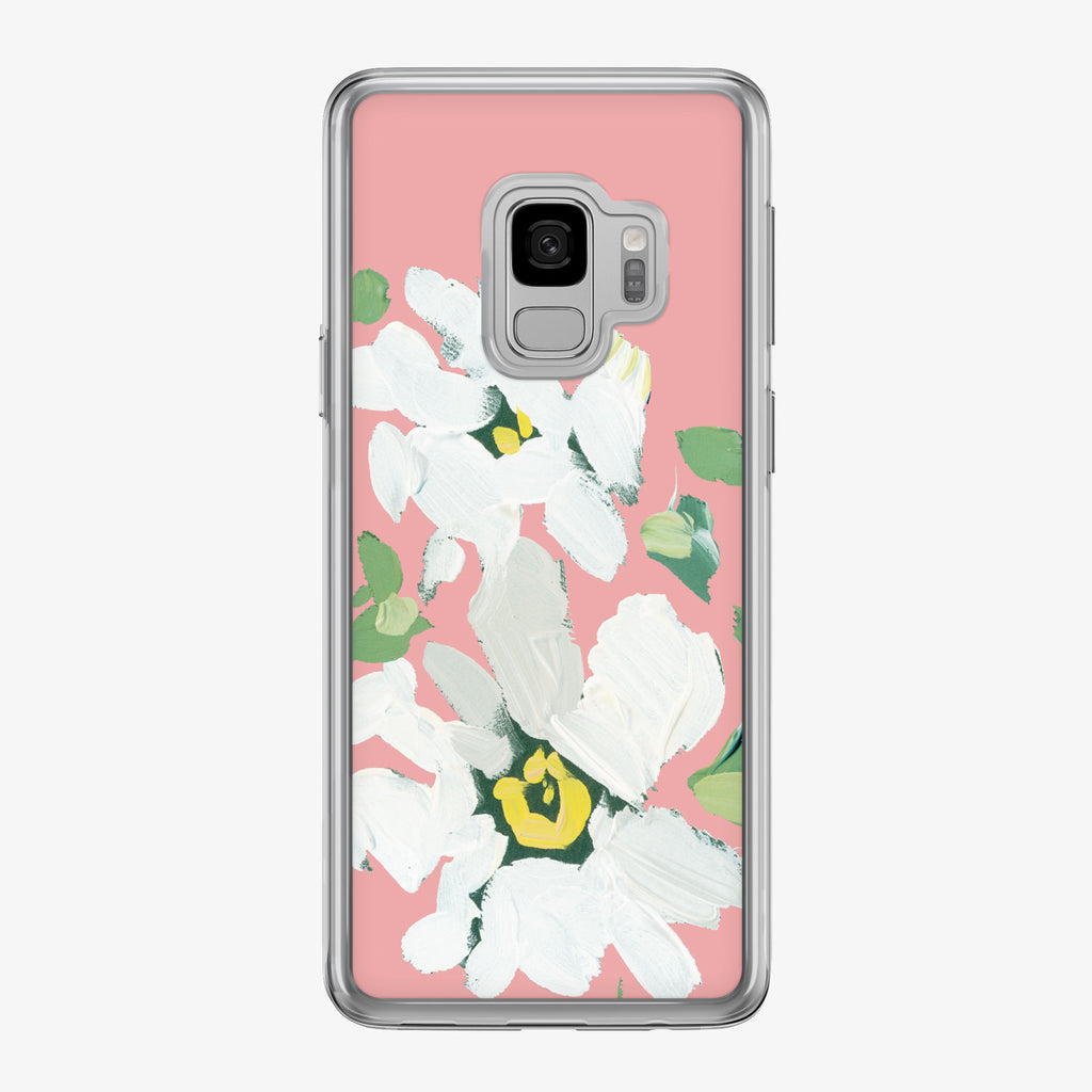 Canvas White Daisies on Peach Samsung Galaxy Phone Case from Tiny Quail