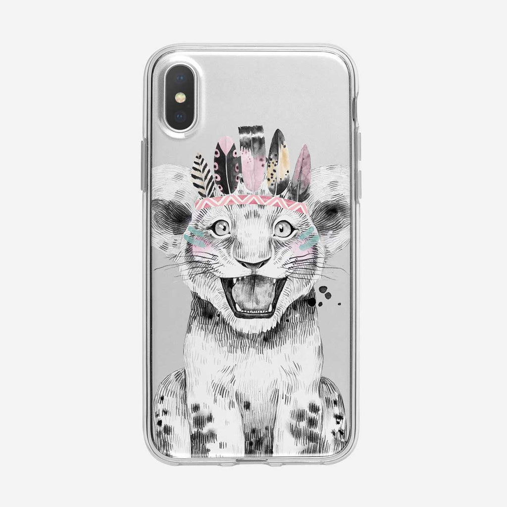 Baby Lion Wearing Feathers Clear iPhone Case from Tiny Quail