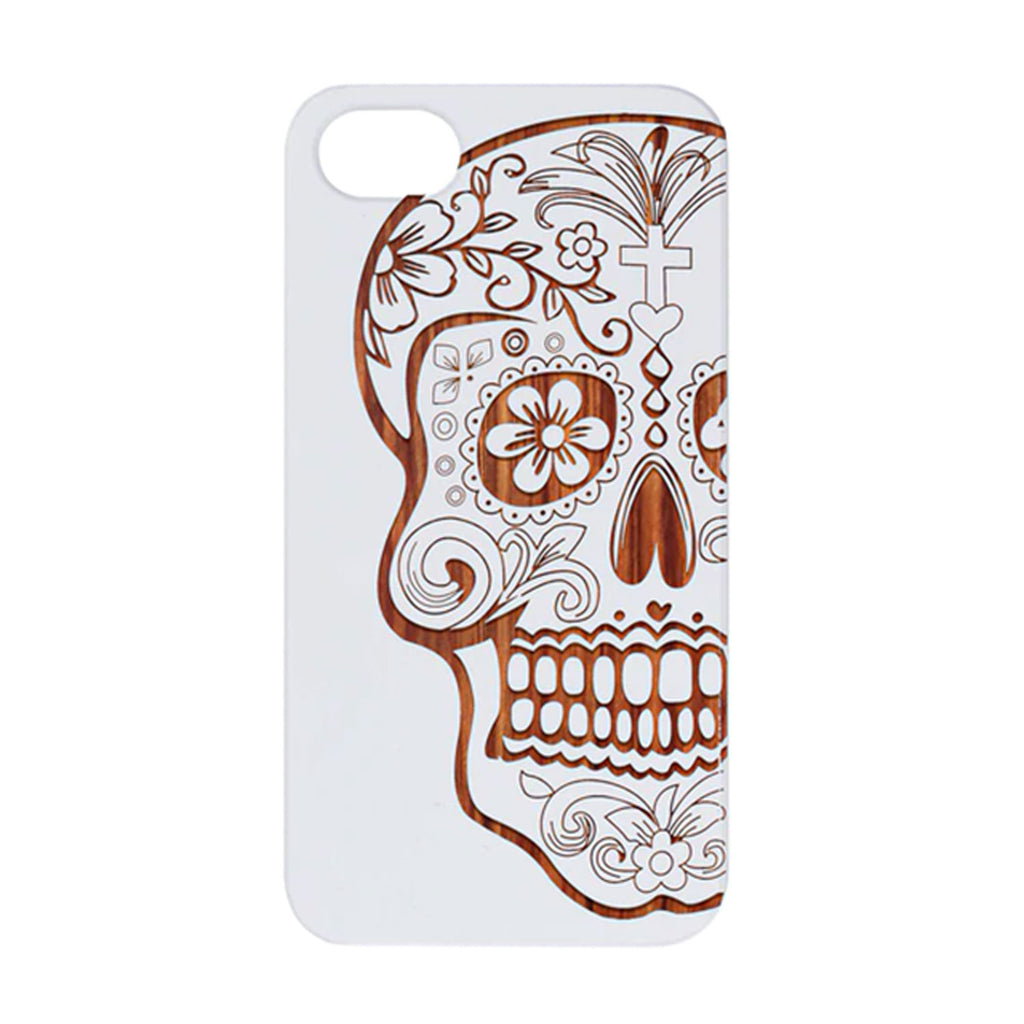 White Coated Rose Wood Engraved Skull Christ iPhone Case by Otto