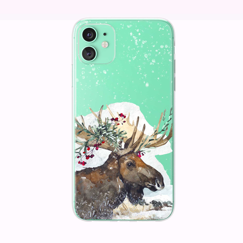 Festive Holiday Moose green iPhone Case from Tiny Quail